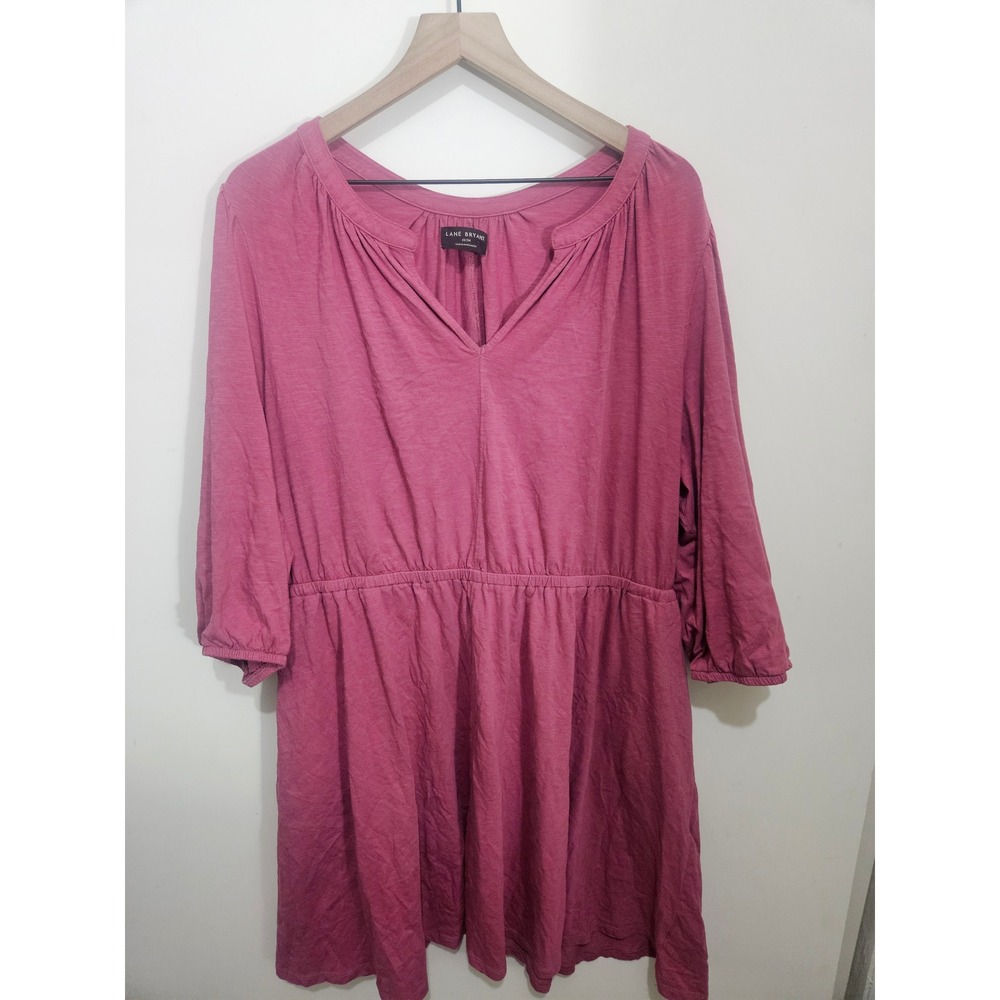 Lane Bryant Berry Pink Cotton Jersey Elastic Waist Mini Dress 22/24 Plus Size